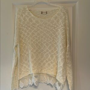 Altar'd State Cream Crew Neck Sweater with Delicate Knit Patterns